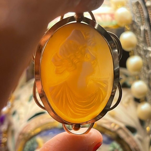 Antique Large 10k Gold Filled Shell Carnelian Shell Dianna Cameo 1850 Victorian - Picture 15 of 15